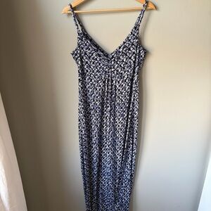 Talbots navy‎ blue white batik tie dye knit Maxi Dress Ladies Size 8 100% Cotton